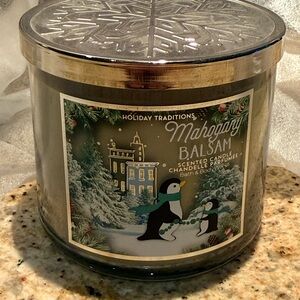 Bath & Body Works Mahogany Balsam Candle - Green and Silver